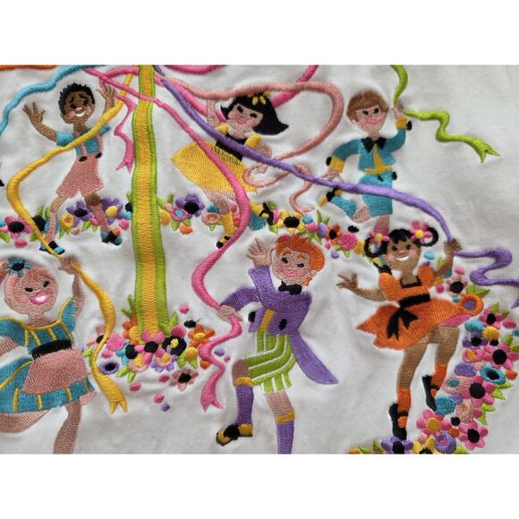 Bob Mackie White Denim Maypole Dancing Midsummer Floral Shirt Sz XL Embroidered - Picture 12 of 15